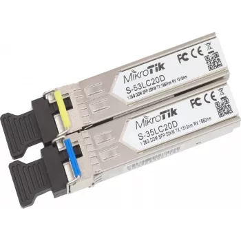 MikroTik S-35LC20D BiDi SFP Module, 1.25G Single-Mode LC Simplex, 20km, 1310nm/1550nm, DDM