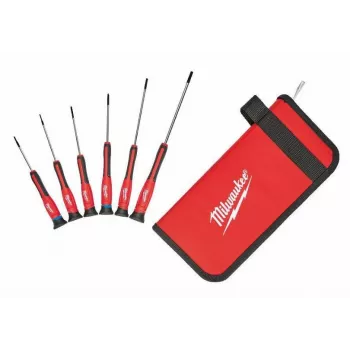 Milwaukee Precision Screwdriver Set, 6-Piece, Phillips PH00/PH0, Slotted 2.5/3.0/4.0mm, Torx T10, Chrome-Plated