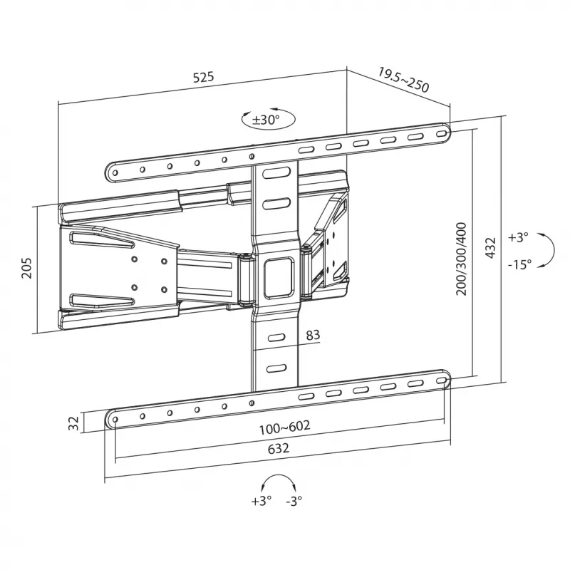MOBILUX Sbox PLB-79464 Fixed TV Wall Mount for 43-90 inch Screens, 50 kg Capacity, VESA up to 600x400 mm, Black