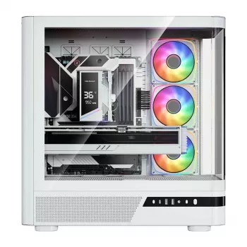MODECOM Volcano AQ100 ARGB Midi Tower White - Tempered Glass, 4x 120mm ARGB Fans, ATX/Micro-ATX/Mini-ITX