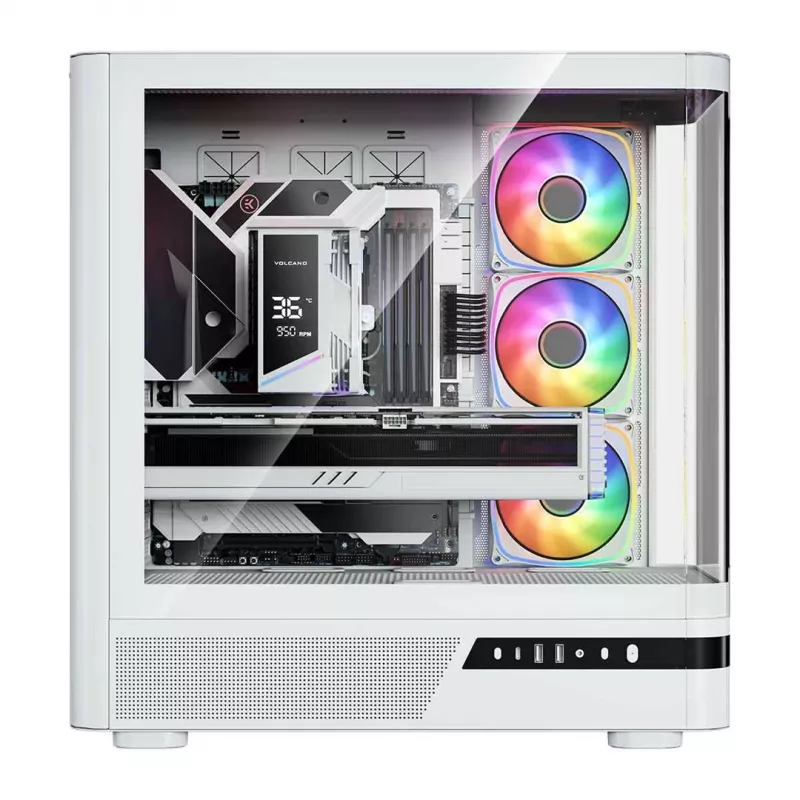 MODECOM Volcano AQ100 ARGB Midi Tower White - Tempered Glass, 4x 120mm ARGB Fans, ATX/Micro-ATX/Mini-ITX