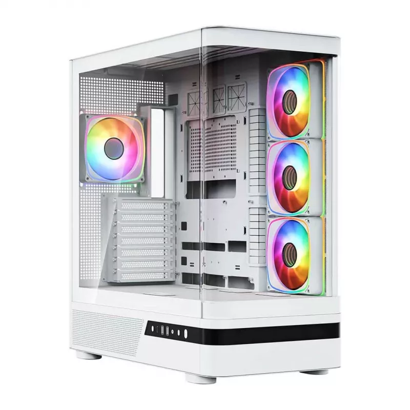 MODECOM Volcano AQ100 ARGB Midi Tower White - Tempered Glass, 4x 120mm ARGB Fans, ATX/Micro-ATX/Mini-ITX