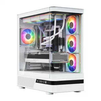 MODECOM Volcano AQ100 ARGB Midi Tower White - Tempered Glass, 4x 120mm ARGB Fans, ATX/Micro-ATX/Mini-ITX