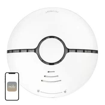 MOES WSS-S-SSD-A Wi-Fi Photoelectric Smoke Detector with Tuya App Alerts, 85dB Siren, CR123A Battery Powered, Works with Alexa & Google Assistant, White
