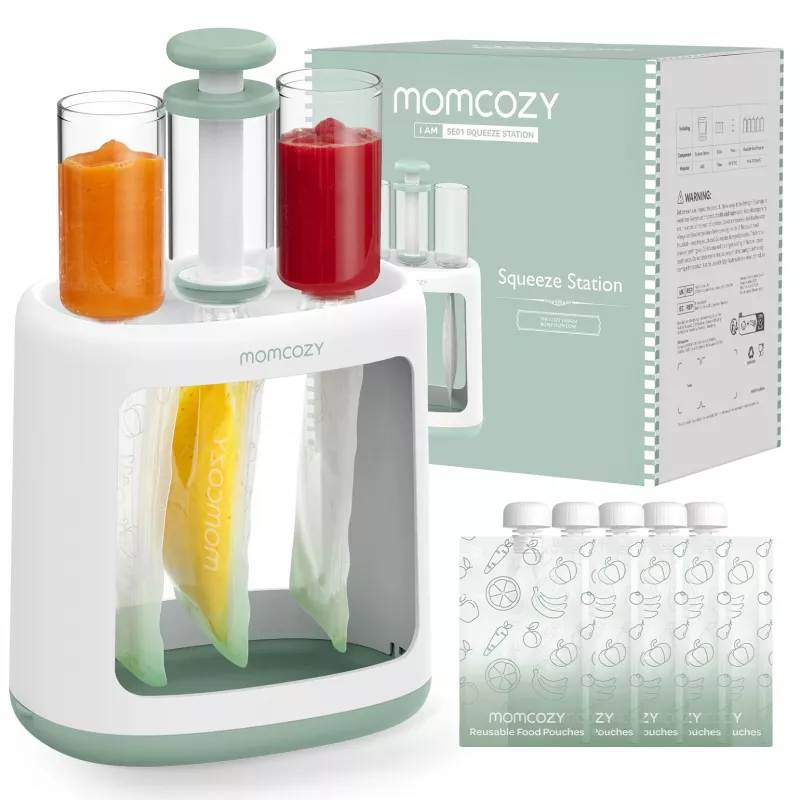 MOMCOZY 5-in-1 Baby Food Maker with 600ml Tritan Jar, 300W Steamer and 120W Blender, Touchscreen LCD, BPA-Free, 120V