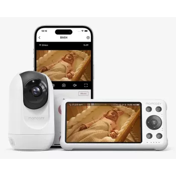 Momcozy BM016-WH12BA-A 5 inch 720p HD Video Baby Monitor with Pan-Tilt-Zoom, Two-Way Talk, Temperature Sensor, Lullabies, and VOX Mode - White