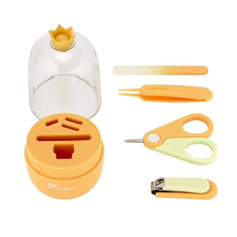 Momini Baby Nail Care Kit Sunny - Electric Baby Nail File with 6 Grinding Heads, 2 Speeds, LED Light, White/Yellow