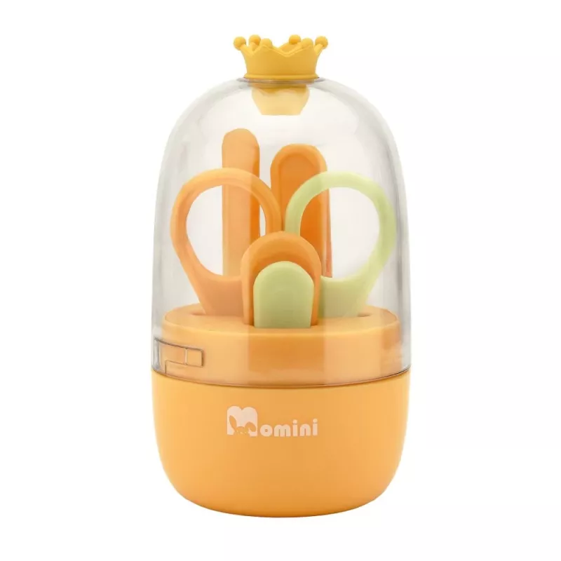 Momini Baby Nail Care Kit Sunny - Electric Baby Nail File with 6 Grinding Heads, 2 Speeds, LED Light, White/Yellow