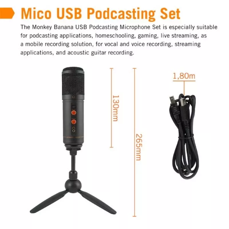Monkey Banana MICO BK USB Condenser Microphone for Studio and Podcasting