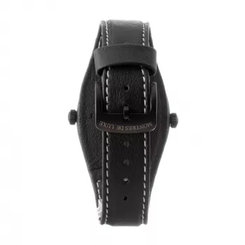 MONTRES DE LUXE Unisex Analog Quartz Watch 09BK-3002 40mm Stainless Steel Case Black Leather Strap