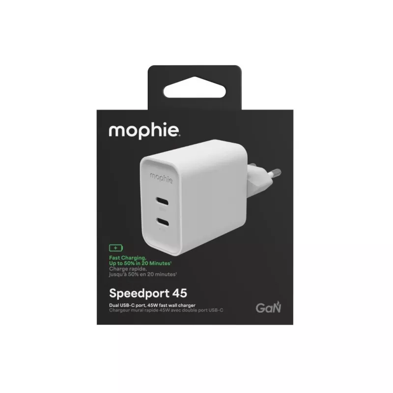 Mophie ROC GaN 45W Dual USB-C Wall Charger - White