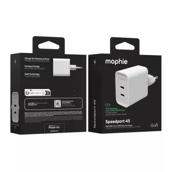 Mophie ROC GaN 45W Dual USB-C Wall Charger - White