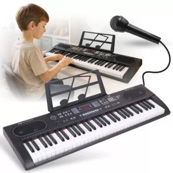 MQ 603 UFB 61-Key Portable Electronic Keyboard with 200 Tones, 200 Rhythms, LCD Display, Recording, Learning Functions, Microphone Input, USB MP3 Playback, and Power Adapter - Black