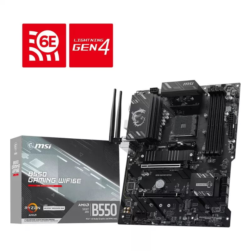 MSI B550 GAMING WIFI6E Motherboard - AMD B550, Socket AM4, ATX, DDR4, Wi-Fi 6E, 2.5G LAN, PCIe 4.0