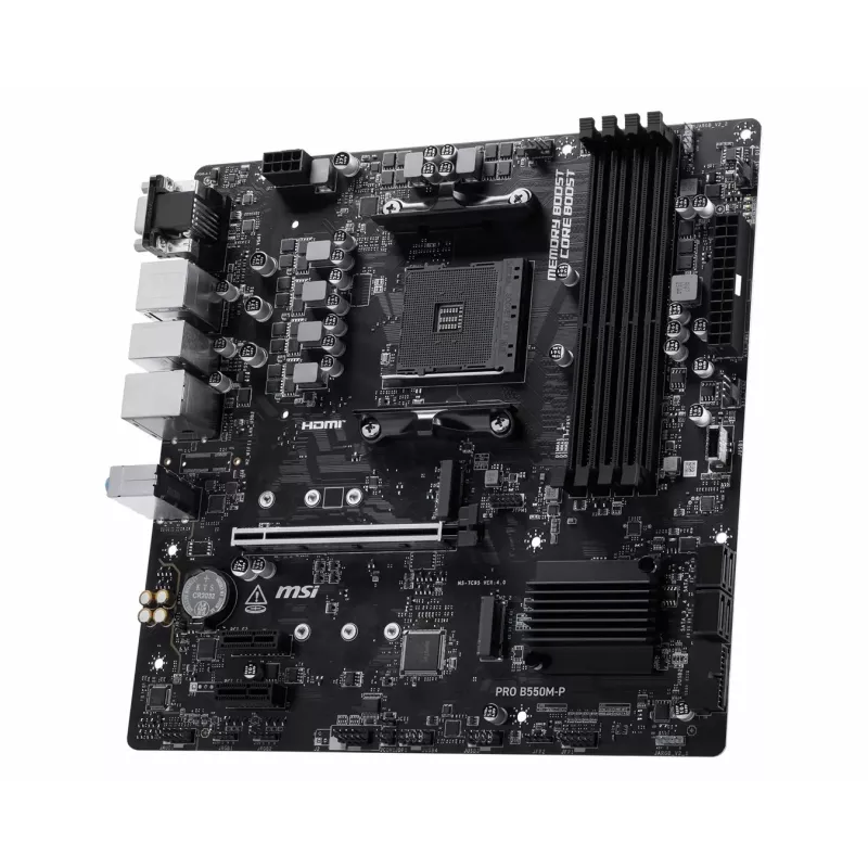 MSI PRO B550M-P Motherboard, AMD AM4, B550, Micro-ATX, 4x DDR4, 128GB Max, Dual M.2, Gigabit LAN