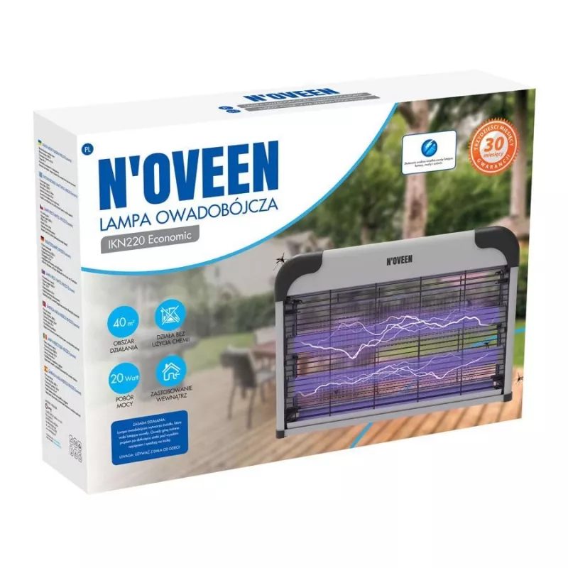 N'OVEEN IKN220 Economic Insect Killer Lamp 2500V, Up to 40 m², Silent Operation, Indoor Use, Hanging or Standing