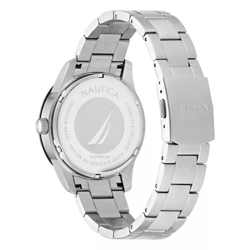 NAUTICA Men's NAPPBF201 Quartz Analog Watch with Blue Dial and Blue Silicone Band, 42mm