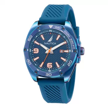 Nautica Men's Porthole Chronograph Quartz Watch NAPTCF201 44mm Blue Dial Silicone Strap