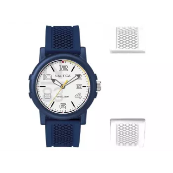 Nautica NABLEME02 Men's Quartz Analog Watch Blue Dial Blue Silicone Band 38mm
