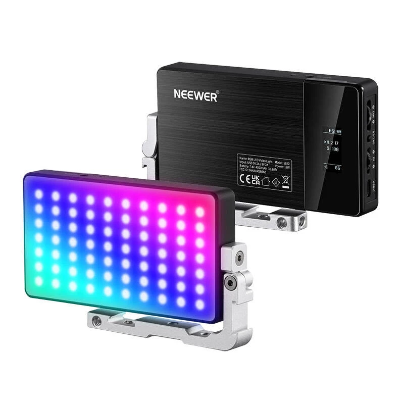 NEEWER SL90 Pro RGB LED Video Light, 12W, 2500-10000K, CRI 97+, OLED Display, 17 Effects, Built-in Battery, USB-C, 1/4 inch Mount