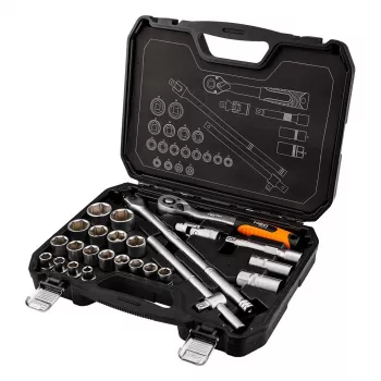 NEO TOOLS 1/2 Inch Drive Socket Set, 25-Piece, Satin Chrome Vanadium
