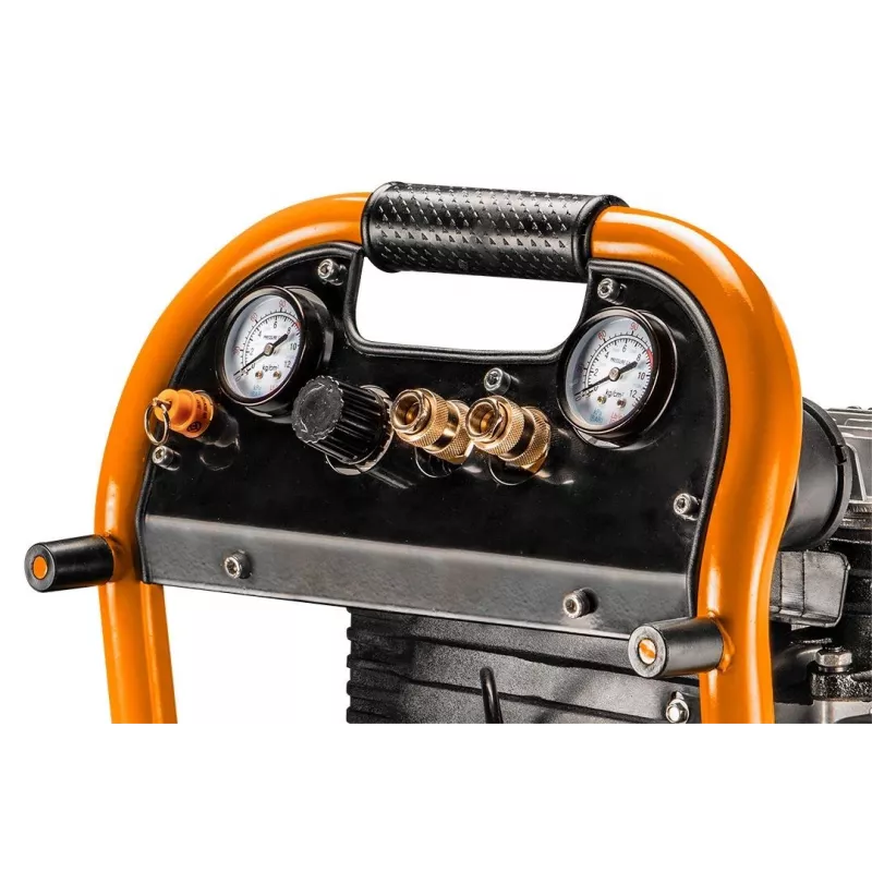 NEO TOOLS 12K010 Vertical Oil-Lubricated Air Compressor, 40 L Tank, 230 V, 1.5 kW, 8 bar, 206 L/min Suction, Wheels and Handle