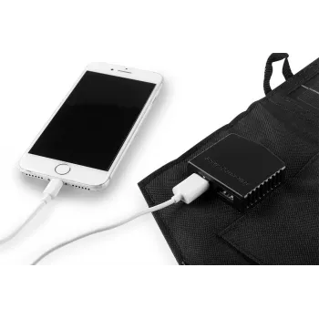 NEO TOOLS 15W Foldable Solar Charger with USB-A & USB-C Outputs, Monocrystalline Panel, IPX4 Water-Resistant, Black