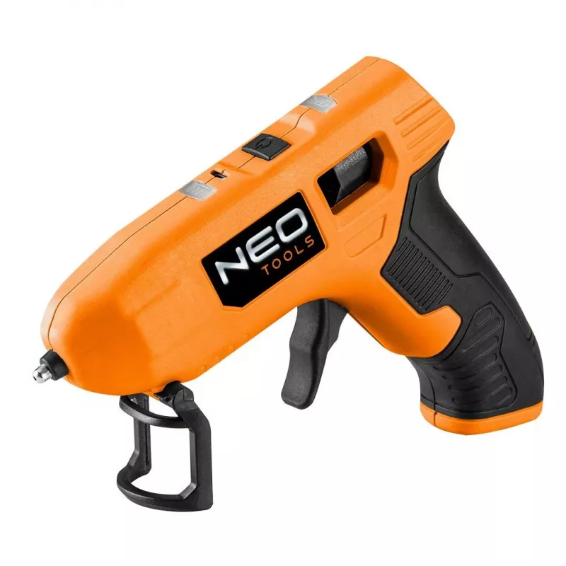 NEO Tools 17-083 20W Corded Hot Glue Gun with Anti-Drip Nozzle, 11mm Glue Sticks, Integrated Stand, 230V, Orange/Black