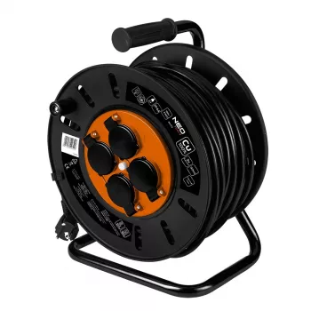 NEO TOOLS 30m Heavy-Duty Cable Drum 3G2.5 H07RN-F with 4 Schuko Sockets IP44