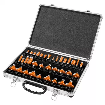 NEO TOOLS 35-Piece Tungsten Carbide Router Bit Set with 8 mm Shank in Wooden Case