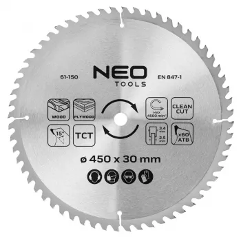 NEO TOOLS 450 mm TCT Circular Saw Blade, 60 Teeth, 30 mm Bore, for Wood