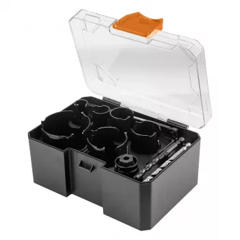 NEO TOOLS 57-923 Carbide-Tipped Hole Saw Set, 11 Pieces (20–64 mm), with 2 Arbors and Case