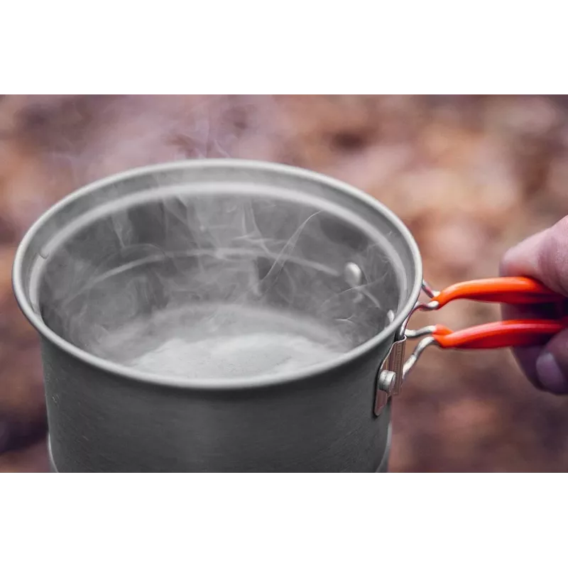 NEO TOOLS 63-144 7-Piece Anodized Aluminum Camping Cookware Set with Detachable Handle, 2 Pots, Frying Pan, Lid, Cleaning Sponge and Mesh Bag