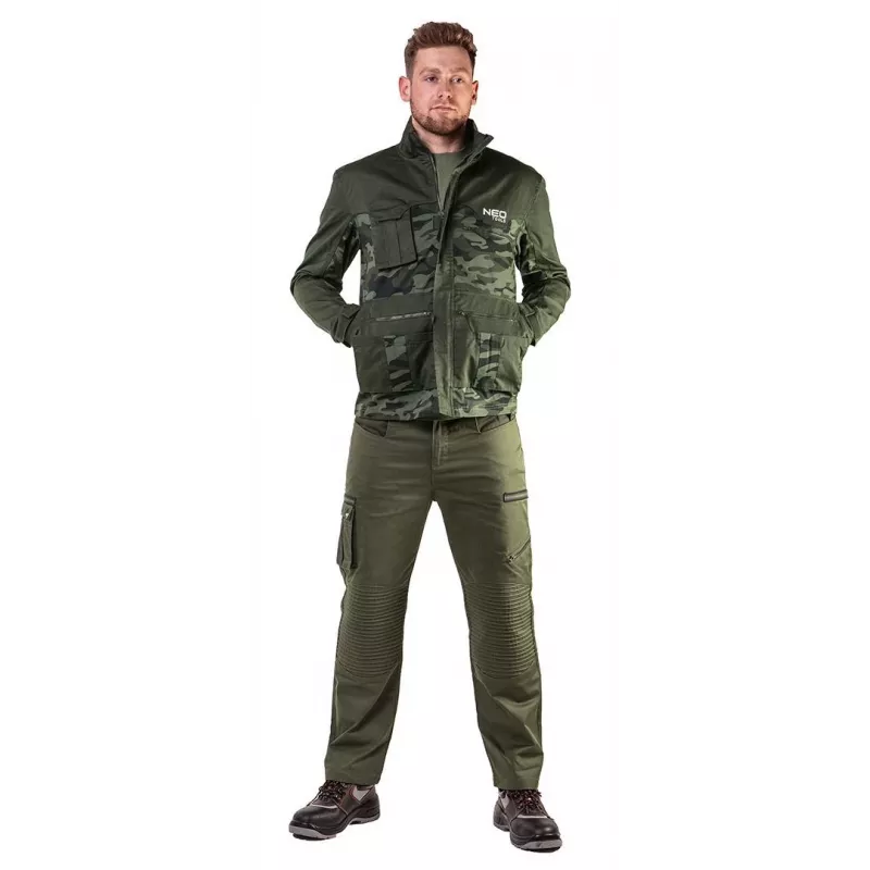 NEO TOOLS 81-211-M Softshell Work Jacket, Grey/Black/Green, Size M, Water-Resistant, Windproof, Breathable, Reflective