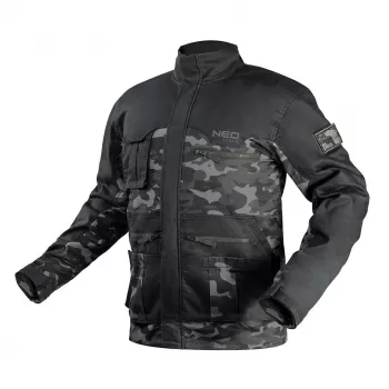 NEO Tools 81-212-M Work Jacket, Size M, Grey with Orange Accents, 65% Polyester 35% Cotton, 267 g/m², 7 Pockets, Reinforced Elbows, Triple Seams, Reflective Elements, EN ISO 13688:2013