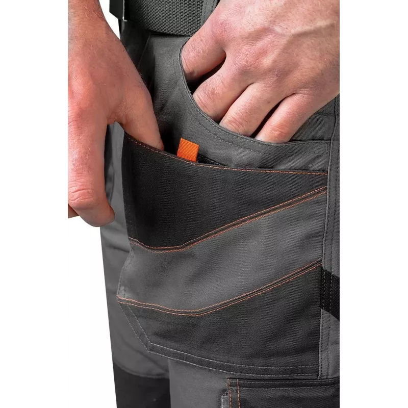 NEO TOOLS 81-325-S Protective Trousers, Size S, Grey with Orange Accents, 65% Polyester 35% Cotton, 245 g/m², 9 Pockets, Knee Pad Pockets, EN ISO 13688:2013