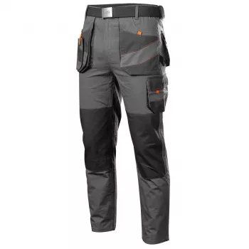 NEO TOOLS 81-325-S Protective Trousers, Size S, Grey with Orange Accents, 65% Polyester 35% Cotton, 245 g/m², 9 Pockets, Knee Pad Pockets, EN ISO 13688:2013