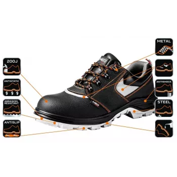 NEO TOOLS 82-018 S1P SRC Low-Cut Safety Shoes with Steel Toe Cap and Anti-Puncture Midsole, Grey/Black, Size 42