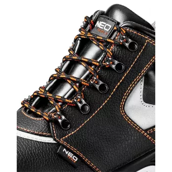 NEO TOOLS 82-024 Safety Ankle Boots, Full-Grain Leather, EN ISO 20345 S3 SRC, Size 43, Black