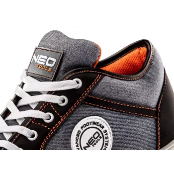 NEO TOOLS 82-118 S1P SRC Low-Cut Safety Shoes, Steel Toe, PU Sole, Grey/Black, Size 42