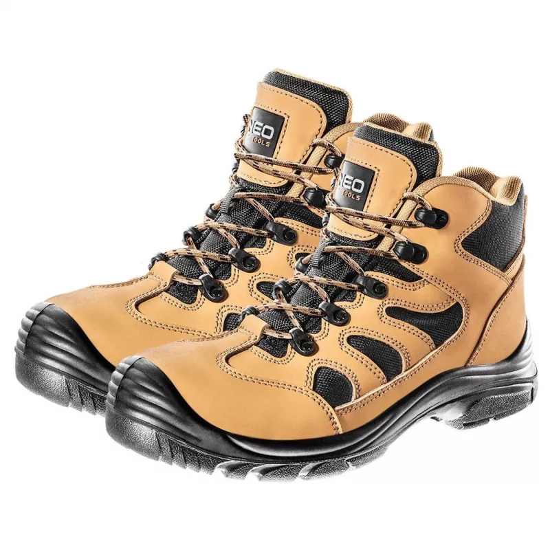 NEO TOOLS 82-120 S1P SRC Steel Toe Safety Shoes with Anti-Puncture Midsole, Suede Leather, Size 42