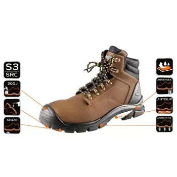 NEO Tools 82-170-39 S1P SRC Safety Shoes, Steel Toe, Grey/Black/Orange, Size 39