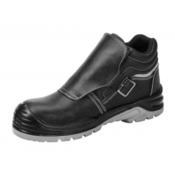 NEO TOOLS 82-181-44 S1P SRC Steel Toe Cap Safety Shoes, Suede Leather, Dual-Density PU Sole, Size 44, Grey/Black