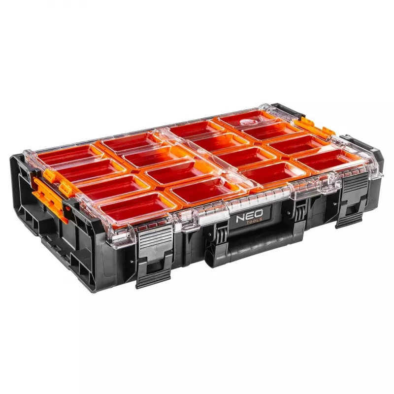 NEO Tools 84-268 Art & Craft Supplies Organizer with 18 Adjustable Compartments, Transparent Lid, and Carrying Handle