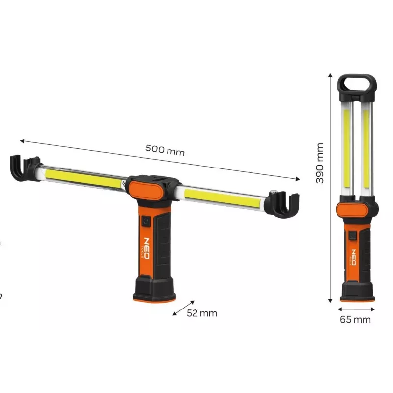 NEO TOOLS 99-066 Rechargeable COB LED Work Light with Magnetic Base and Swivel Hook, 300 lm
