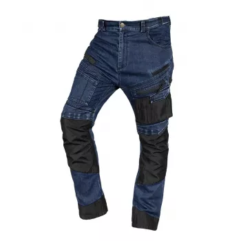 NEO TOOLS DENIM Work Trousers with Oxford Reinforcements, Navy Blue, Size XS