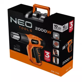 NEO TOOLS Heat Gun 2000W with LCD Display, 50°C & 70-600°C, 4 Nozzles, Scraper, Carrying Case