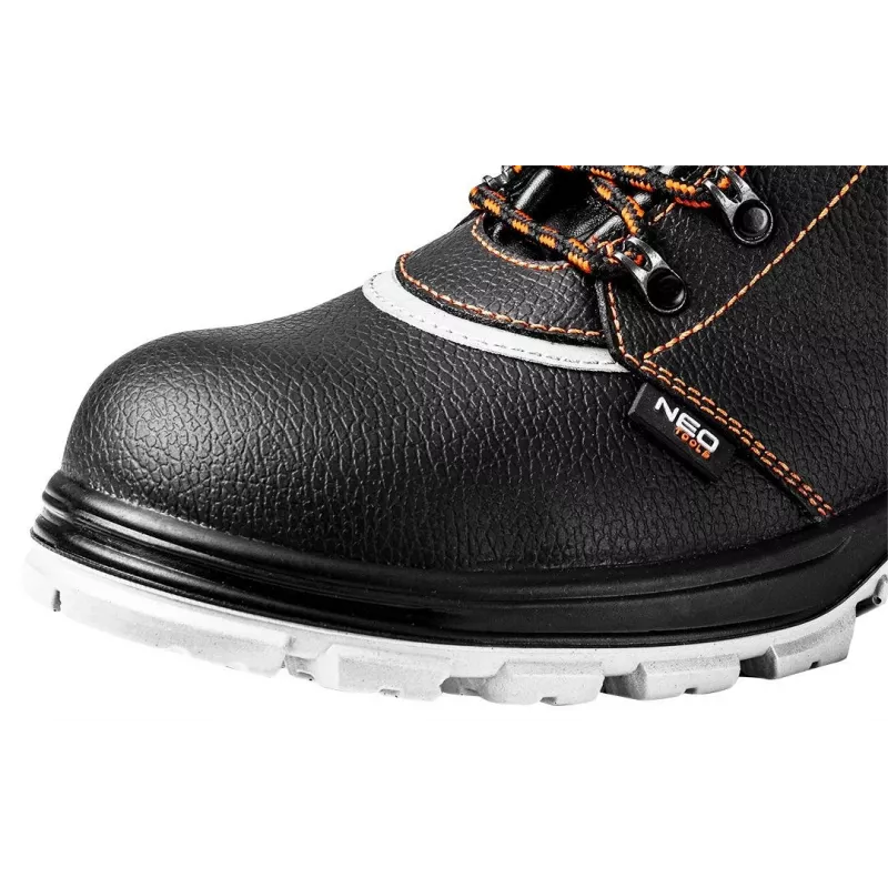 NEO TOOLS Leather Safety Work Boots, Steel Toe, S1P SRC, Size 44, Black