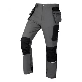 NEO TOOLS Mix&Match 4-Way Stretch Work Trousers with Holster Pockets, Cordura Reinforced, Grey/Black, Size XL