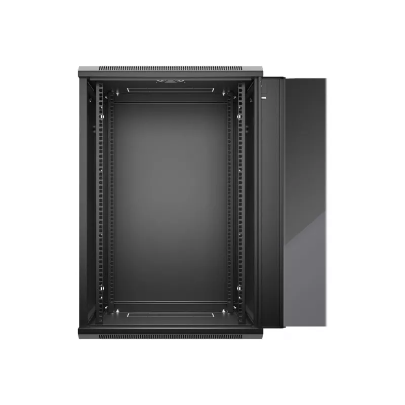 NETRACK 019-180-645-022 Wall/Hanging Cabinet 19 inch 18U 450mm Glass Door Black Removable Side Panels
